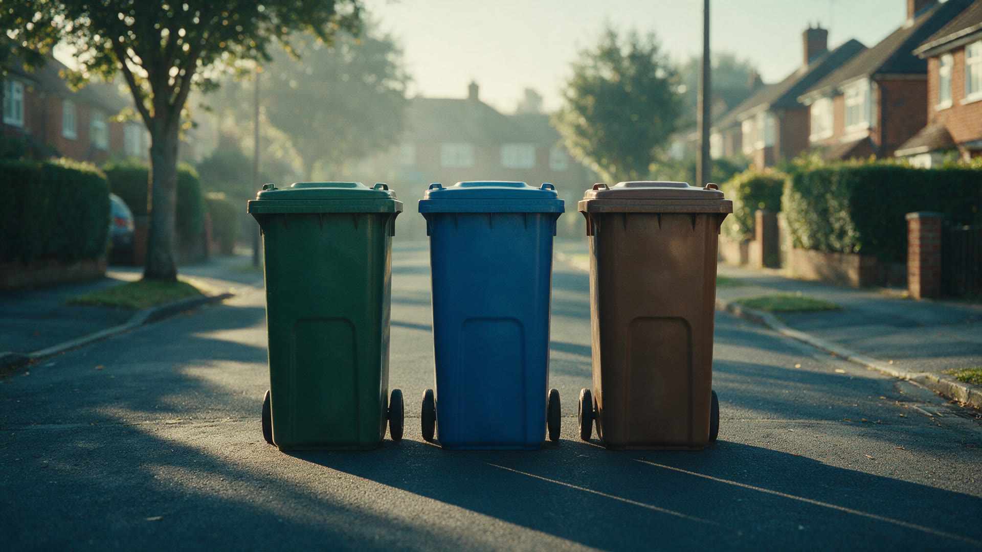 Clean wheelie bins on a UK suburban street
